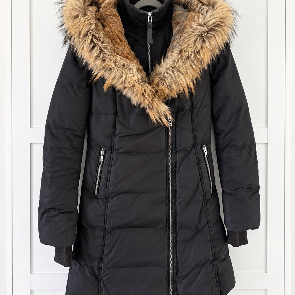 MACKAGE Women’s Black Long Down Coat with Real Fur Hood – Size XSmall